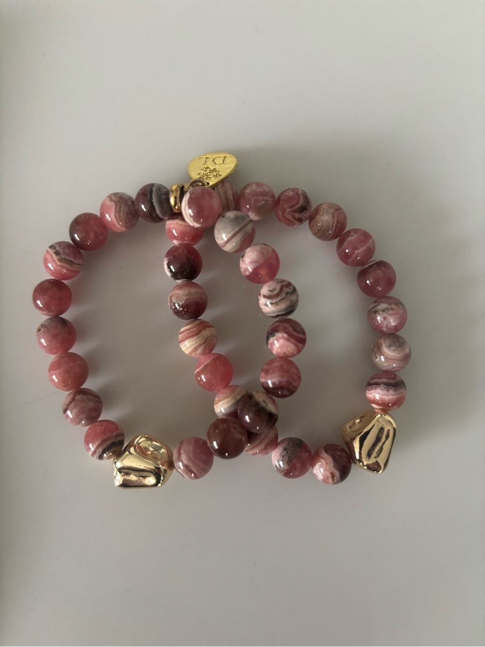 Devon Leigh Pink Beaded Stretch Bracelet with Gold Accents